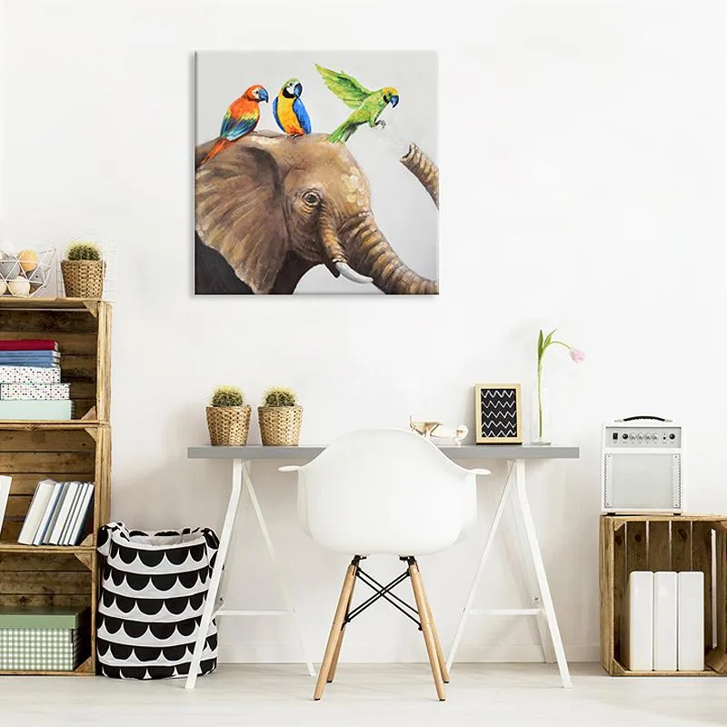 100% handmade Birds on elephant 40x40 Inch (100x100cm)
