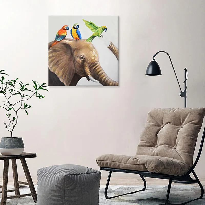 100% handmade Birds on elephant 40x40 Inch (100x100cm)