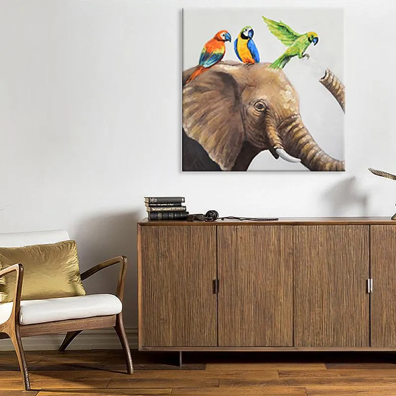 100% handmade Birds on elephant 40x40 Inch (100x100cm)