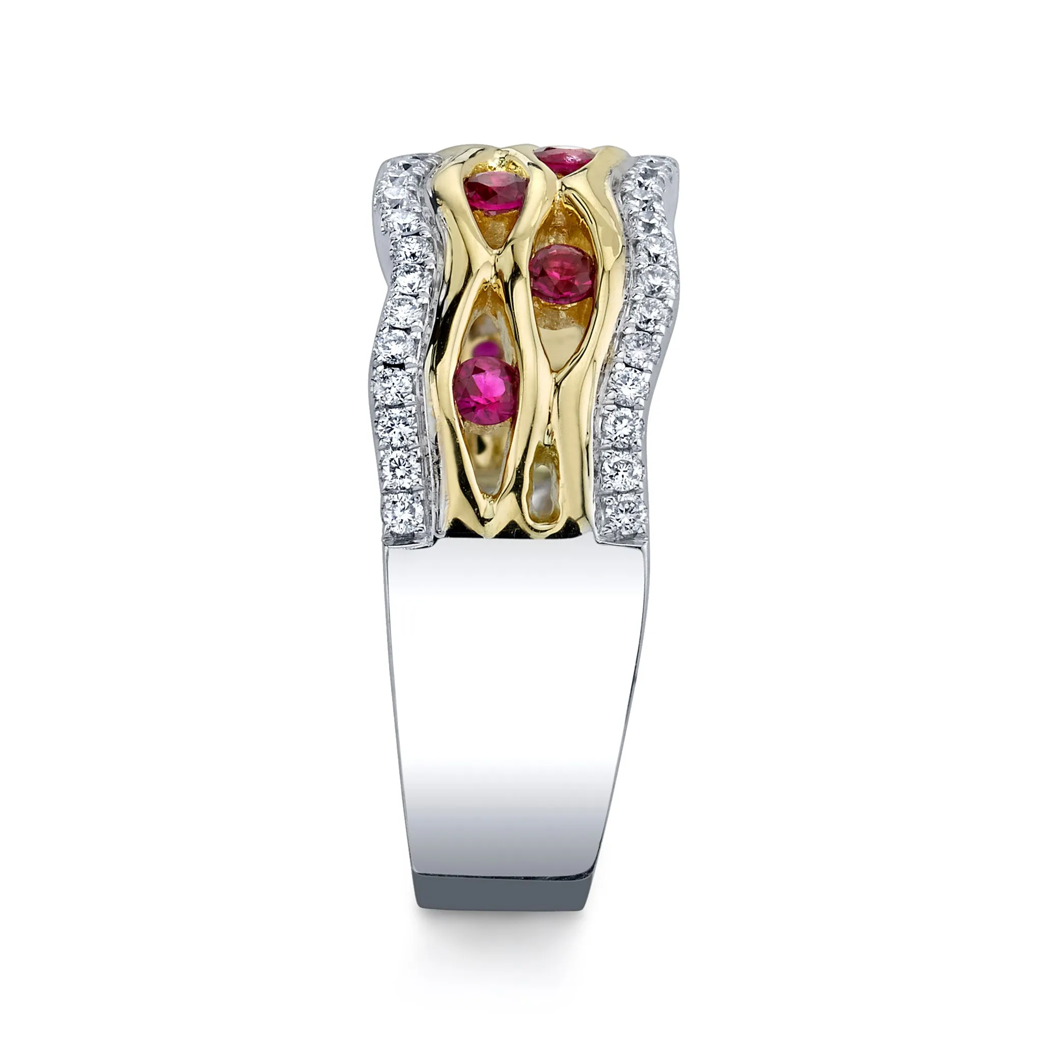 18K Two Tone Diamond And Ruby Fashion Ring