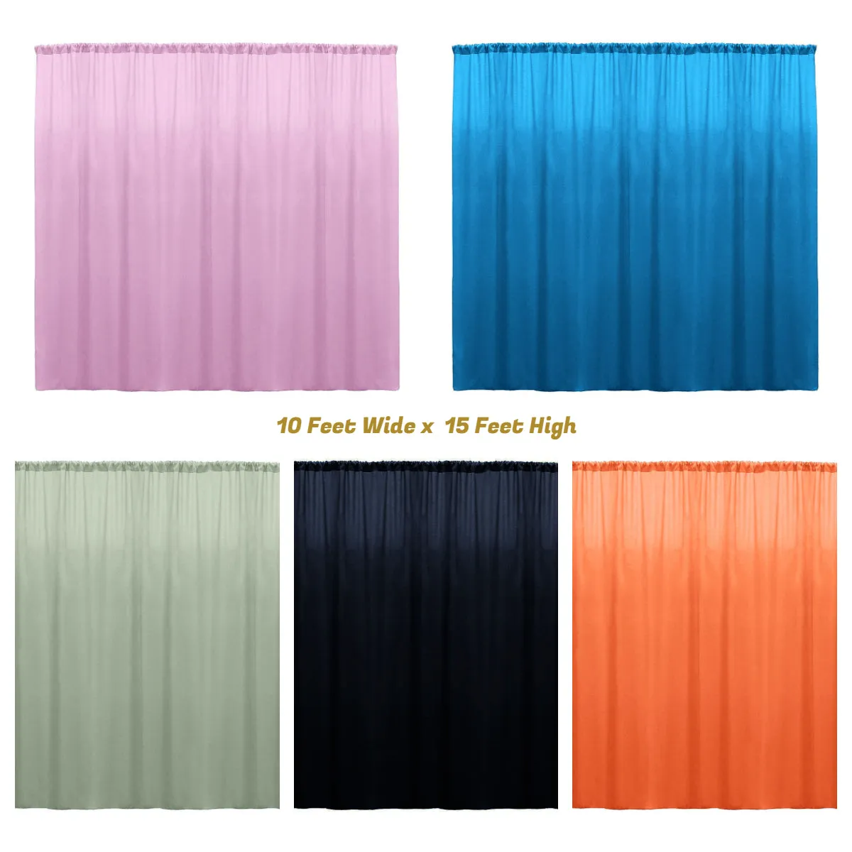 Backdrop Drape Curtain 10 Feet Wide x 15 Feet High, Polyester Poplin SEAMLESS 1 Panel.