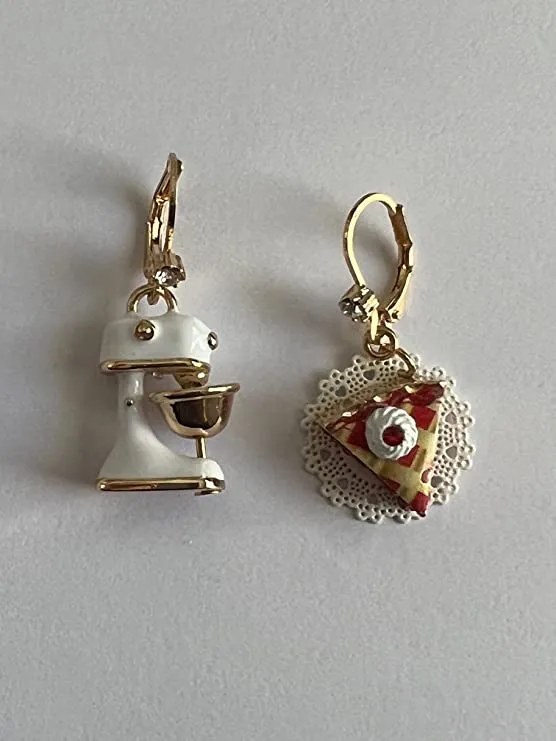 Betsey Johnson Gold Tone Stand Mixer and Cherry Pie Slice Baby Cakes Drop Earrin