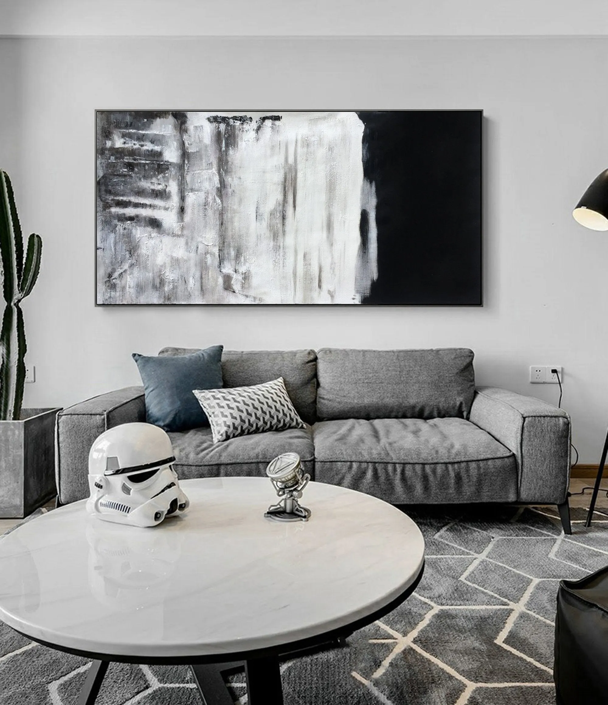 Black and White Painting on Canvas Grey Minimalist Painting Op007