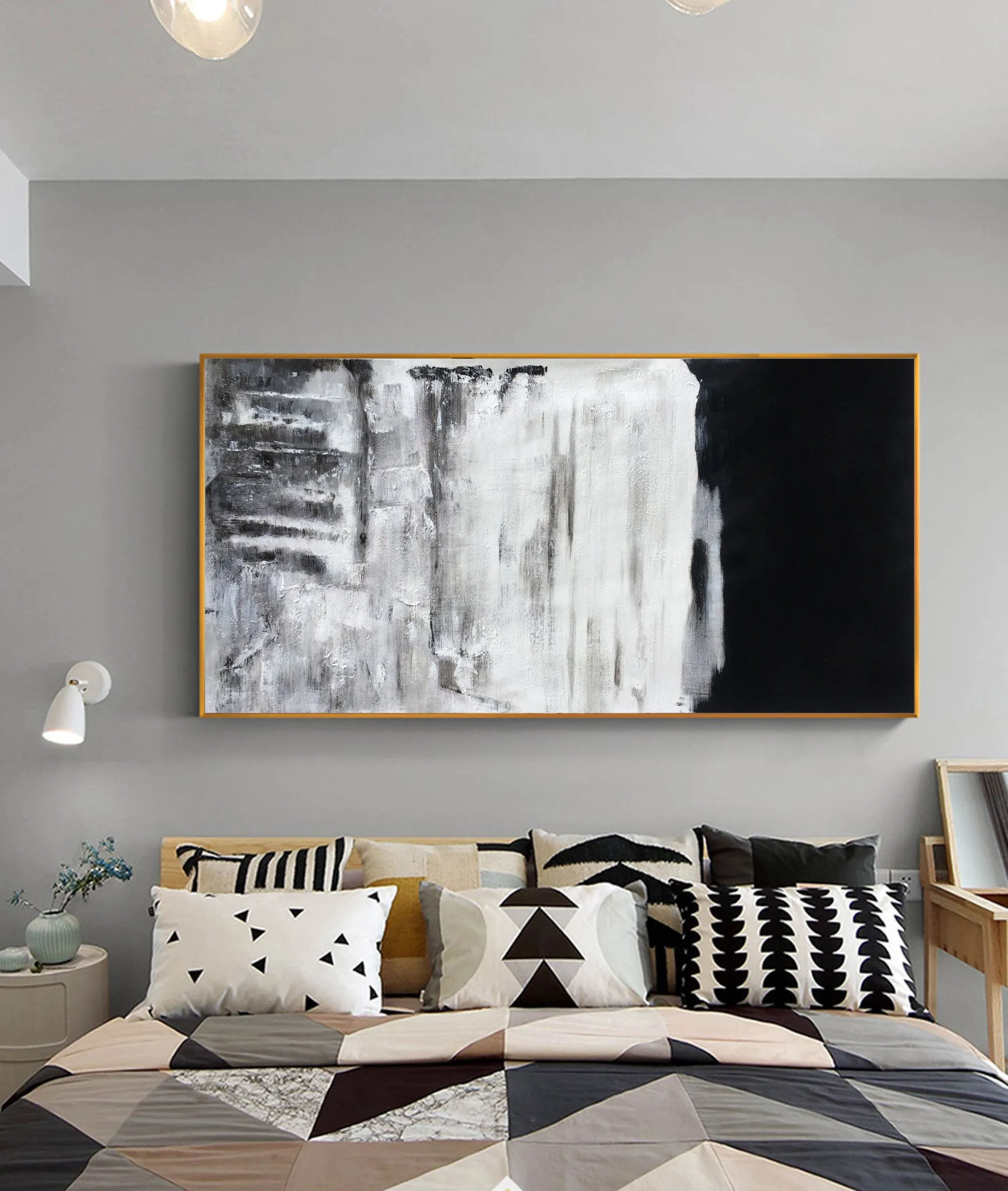 Black and White Painting on Canvas Grey Minimalist Painting Op007