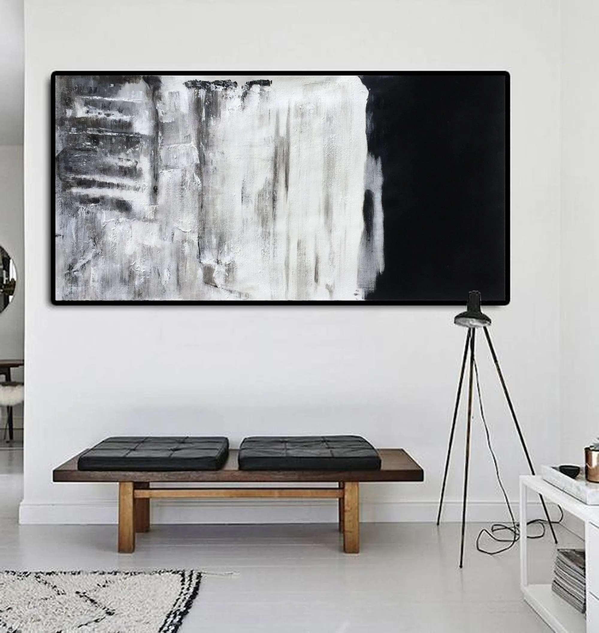 Black and White Painting on Canvas Grey Minimalist Painting Op007