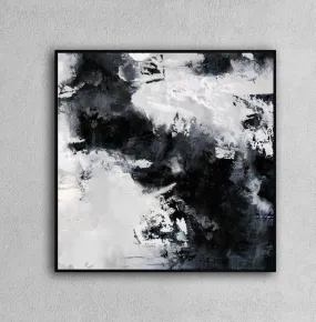 Black White Painting Large Abstract Painting Horizontal Wall Art Qp091