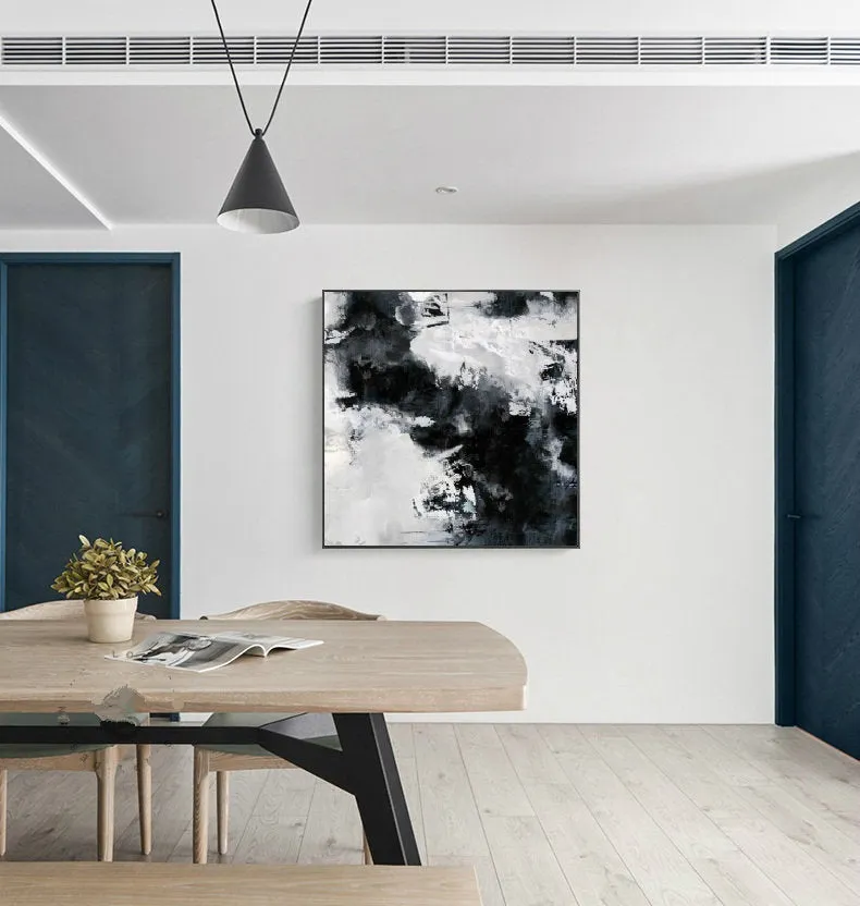 Black White Painting Large Abstract Painting Horizontal Wall Art Qp091