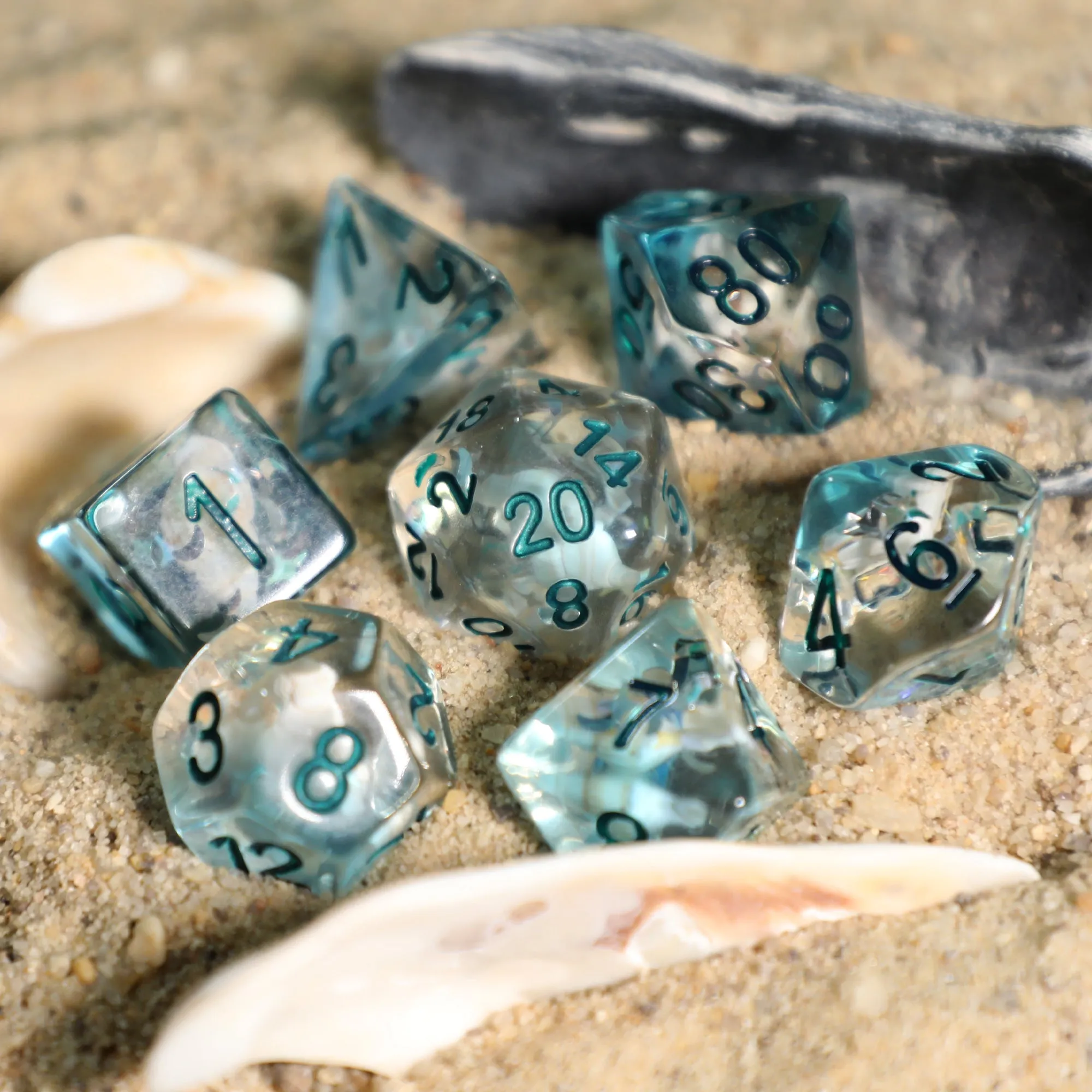 Blue Conch Shell Resin 7pc Dice Set