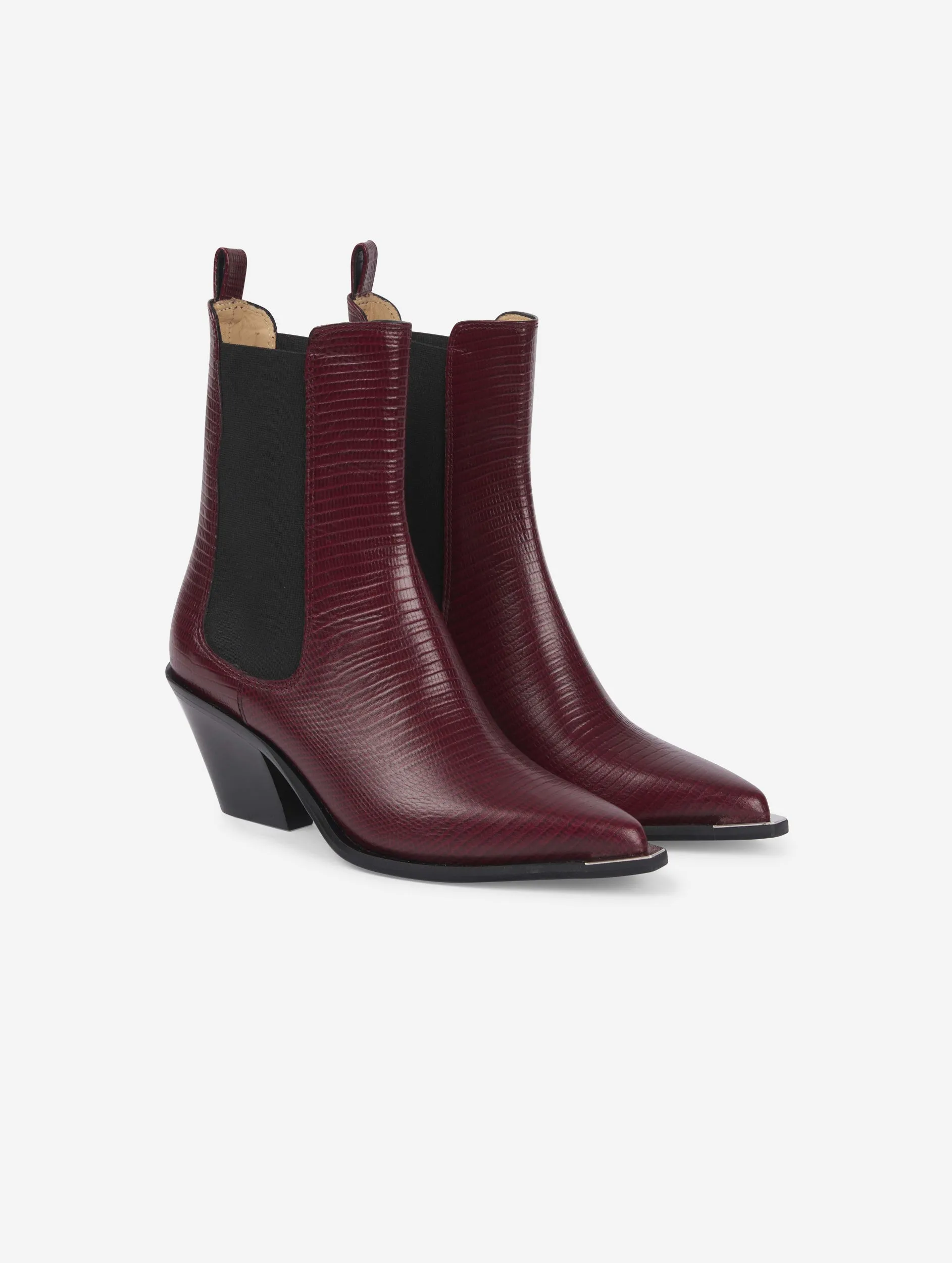 boots élastiquées en lézard bordeaux