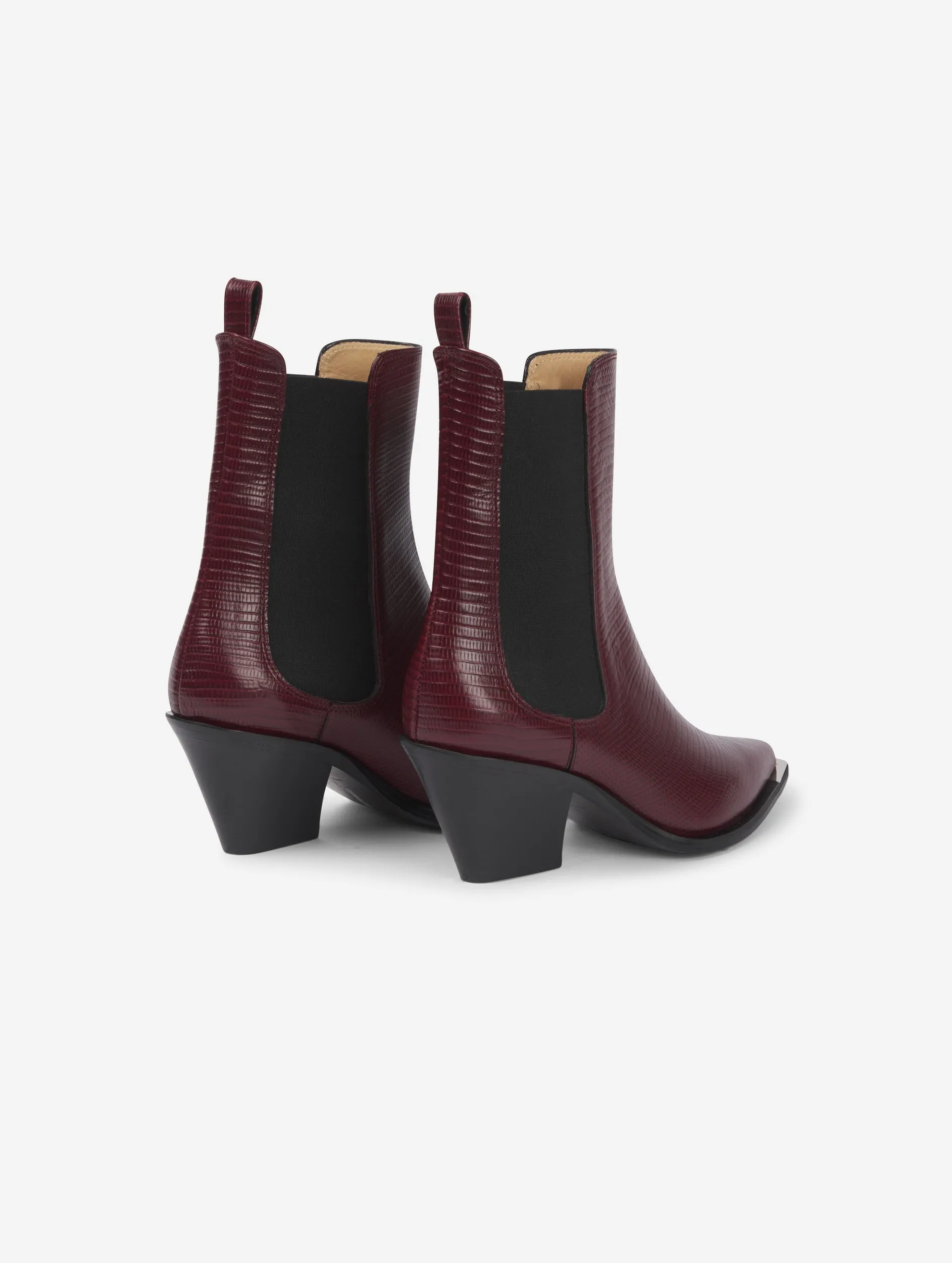 boots élastiquées en lézard bordeaux