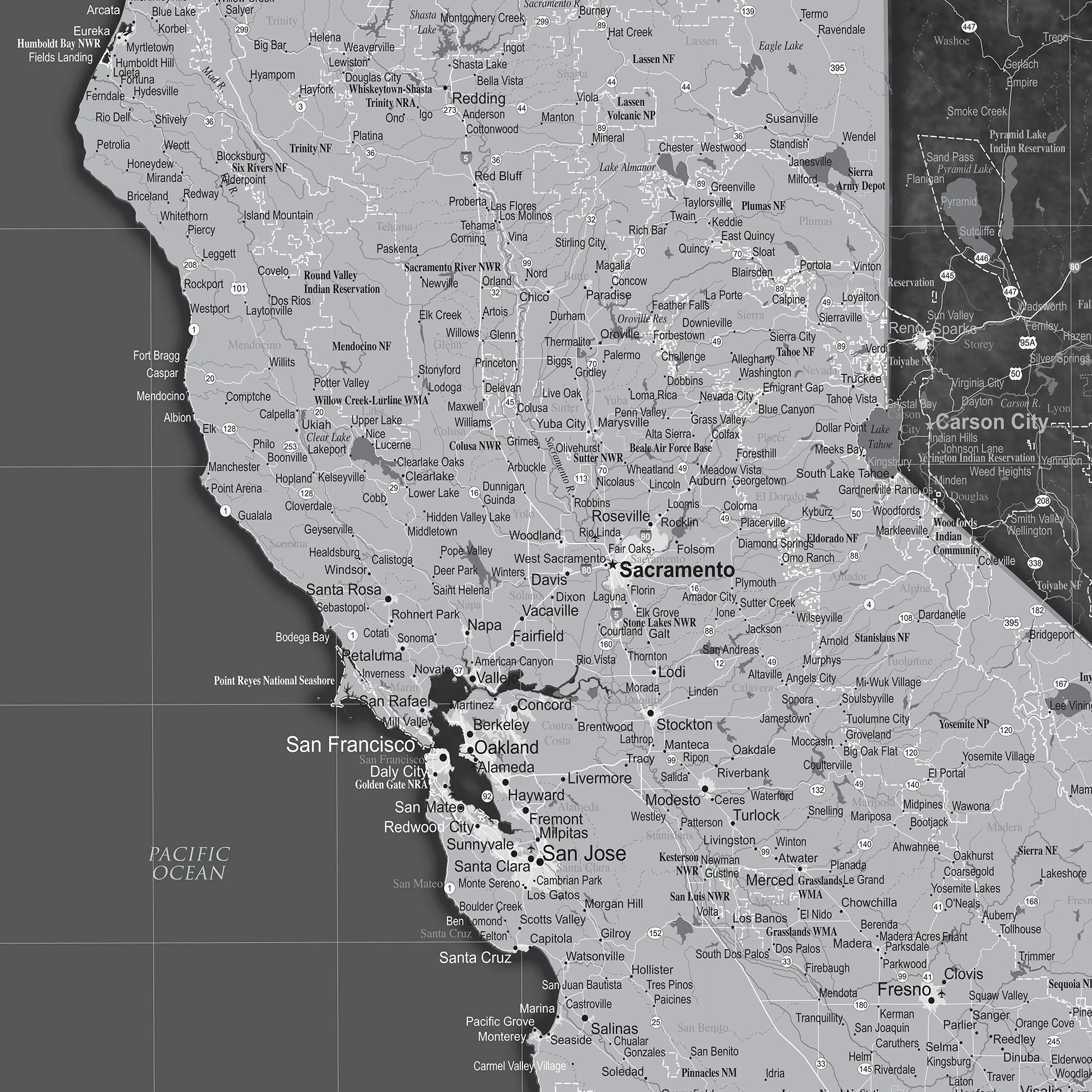 California Push Pin State Travel Map Wall Art - Grey