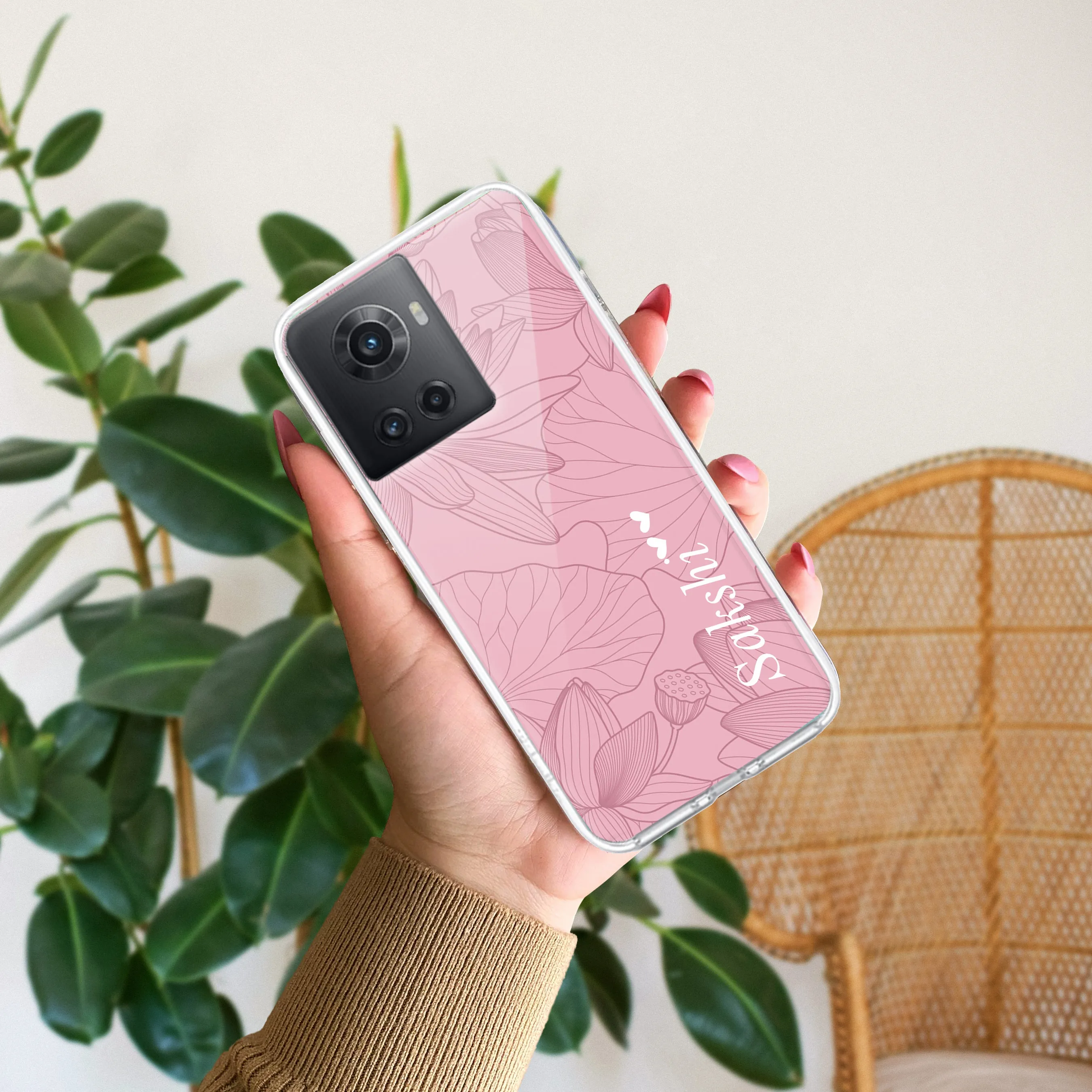 Customized luxury Peach leaves Transparent Silicon Case For OnePlus