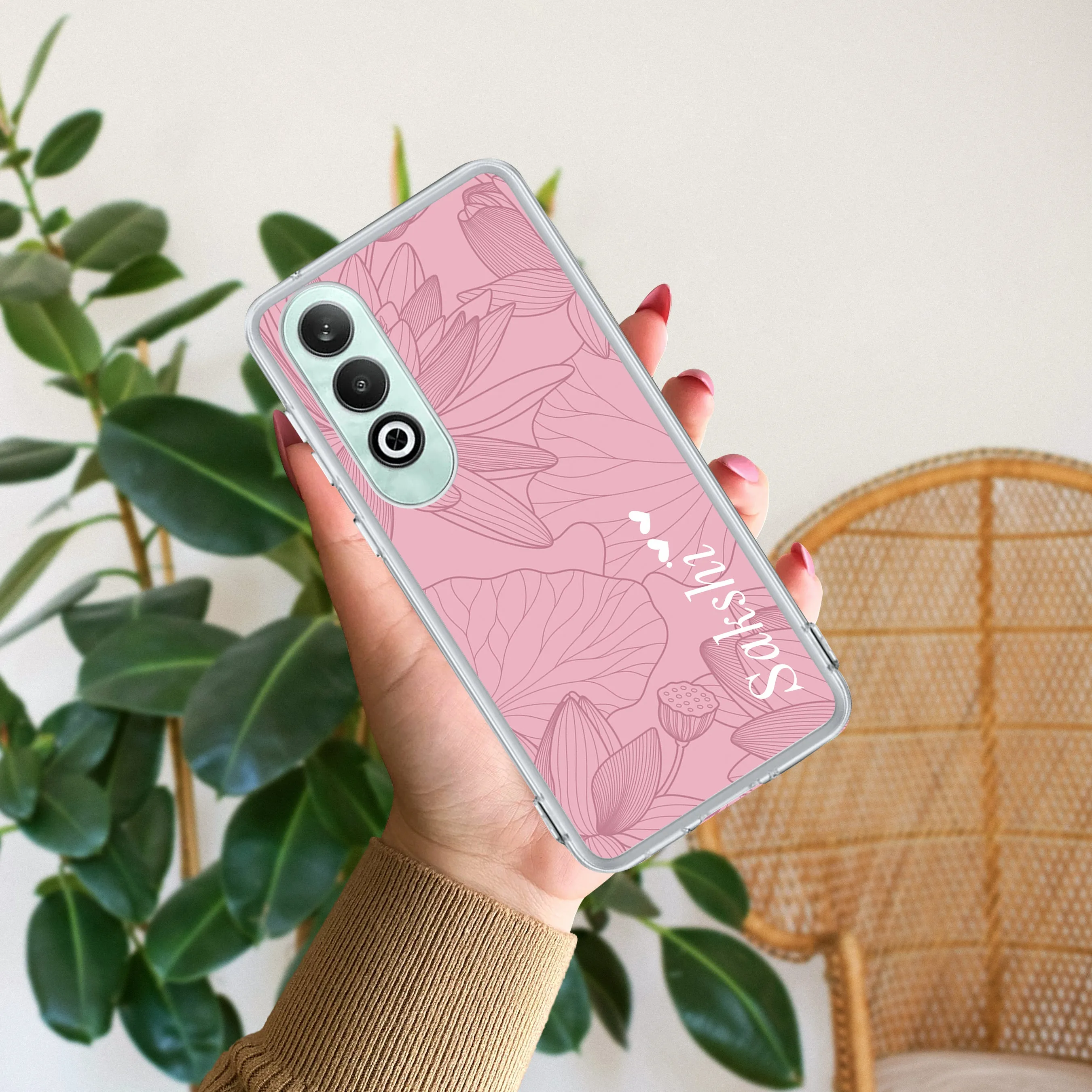 Customized luxury Peach leaves Transparent Silicon Case For OnePlus