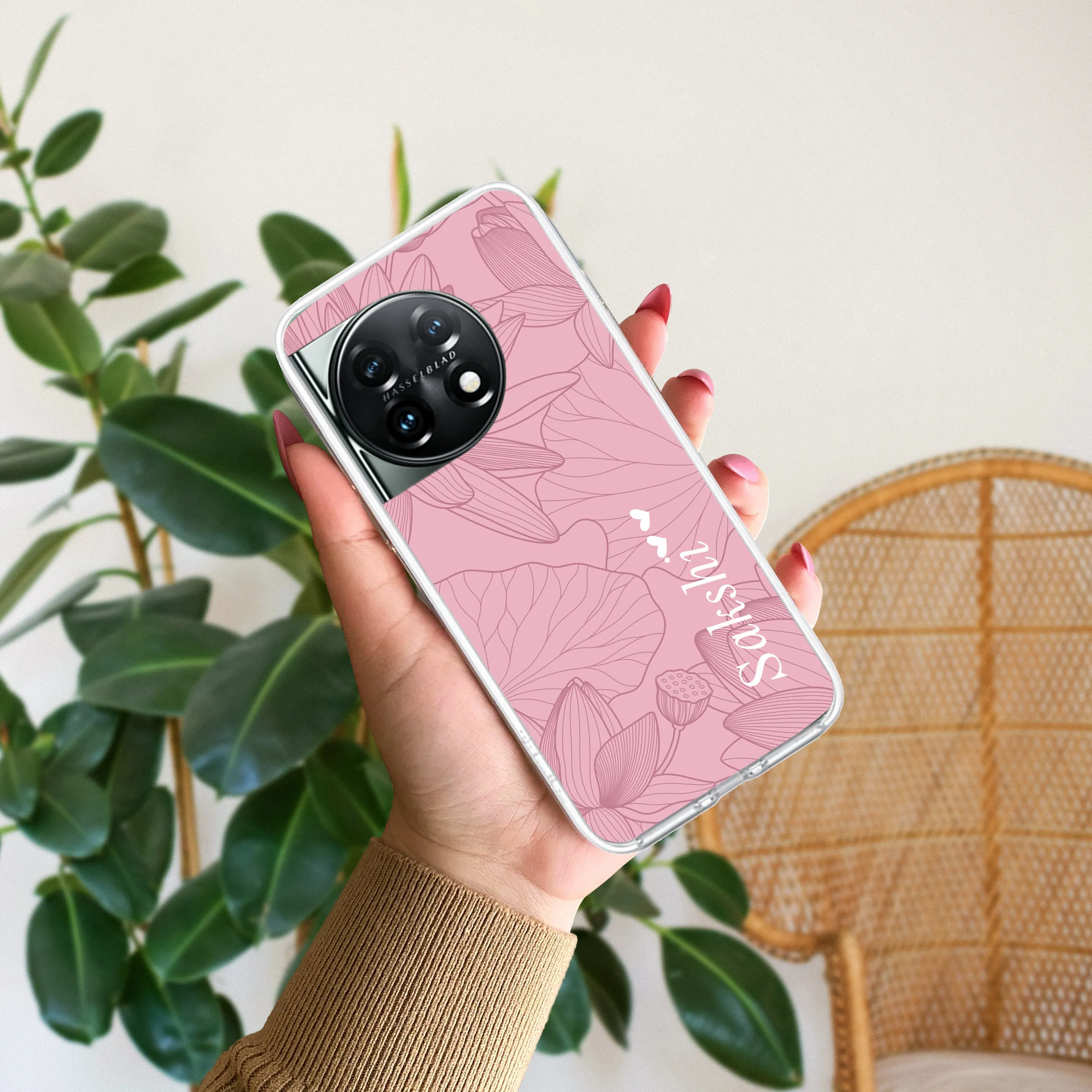 Customized luxury Peach leaves Transparent Silicon Case For OnePlus