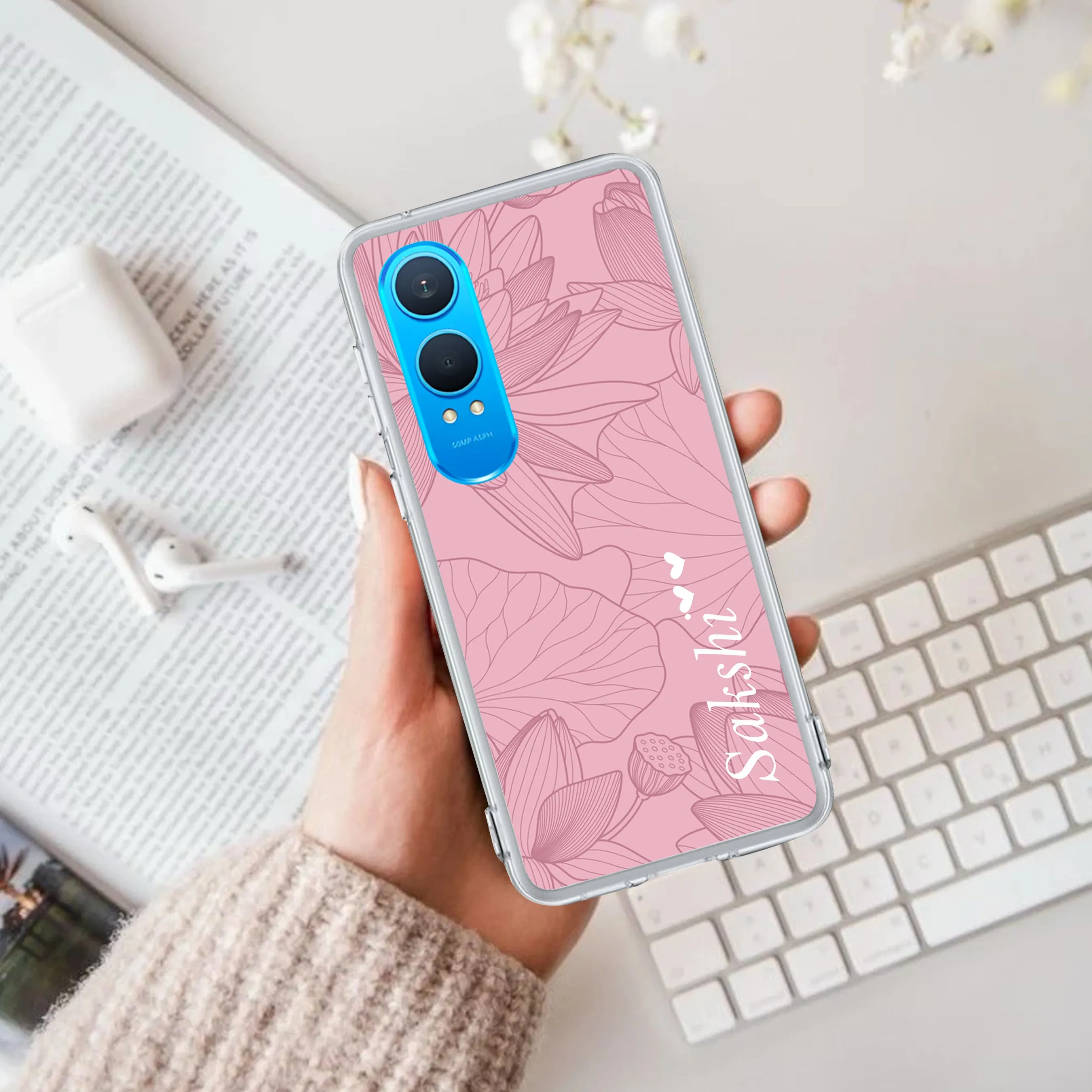 Customized luxury Peach leaves Transparent Silicon Case For OnePlus