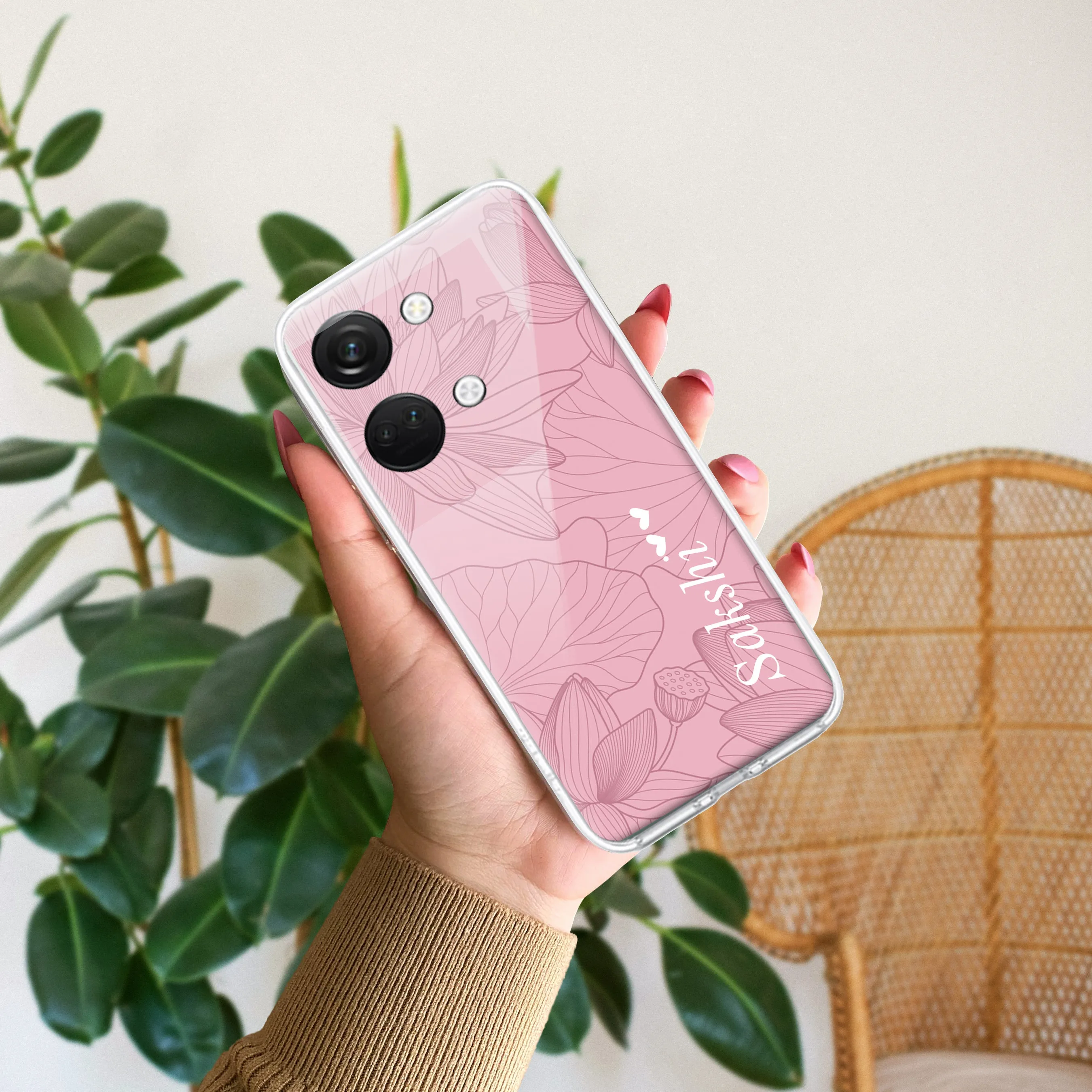 Customized luxury Peach leaves Transparent Silicon Case For OnePlus