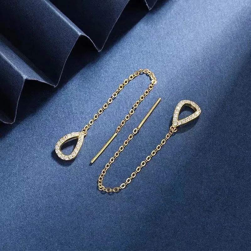 Ear Line Long Hanging Women Rose Gold Zircon Crystal Piercing Threader Earring