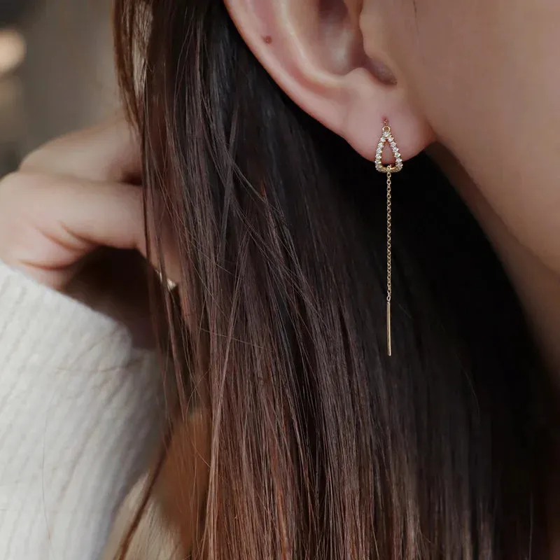 Ear Line Long Hanging Women Rose Gold Zircon Crystal Piercing Threader Earring