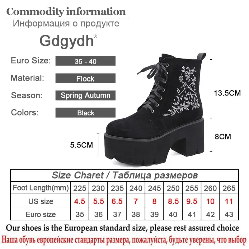 Flower Platform Boots Chunky Punk Suede Leather