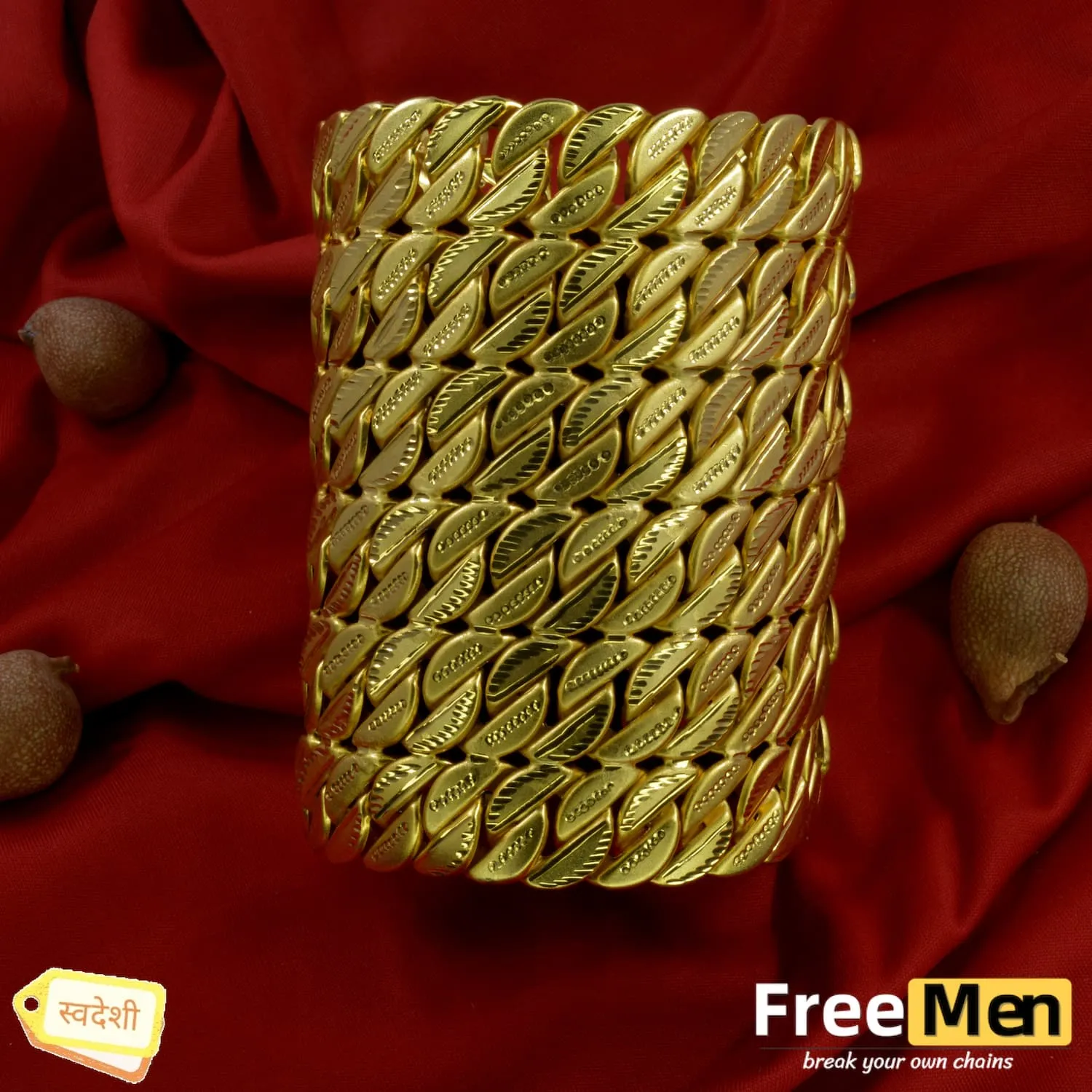FreeMen 6 Line Singapori Handmade Gold Plated Bracelet for Men