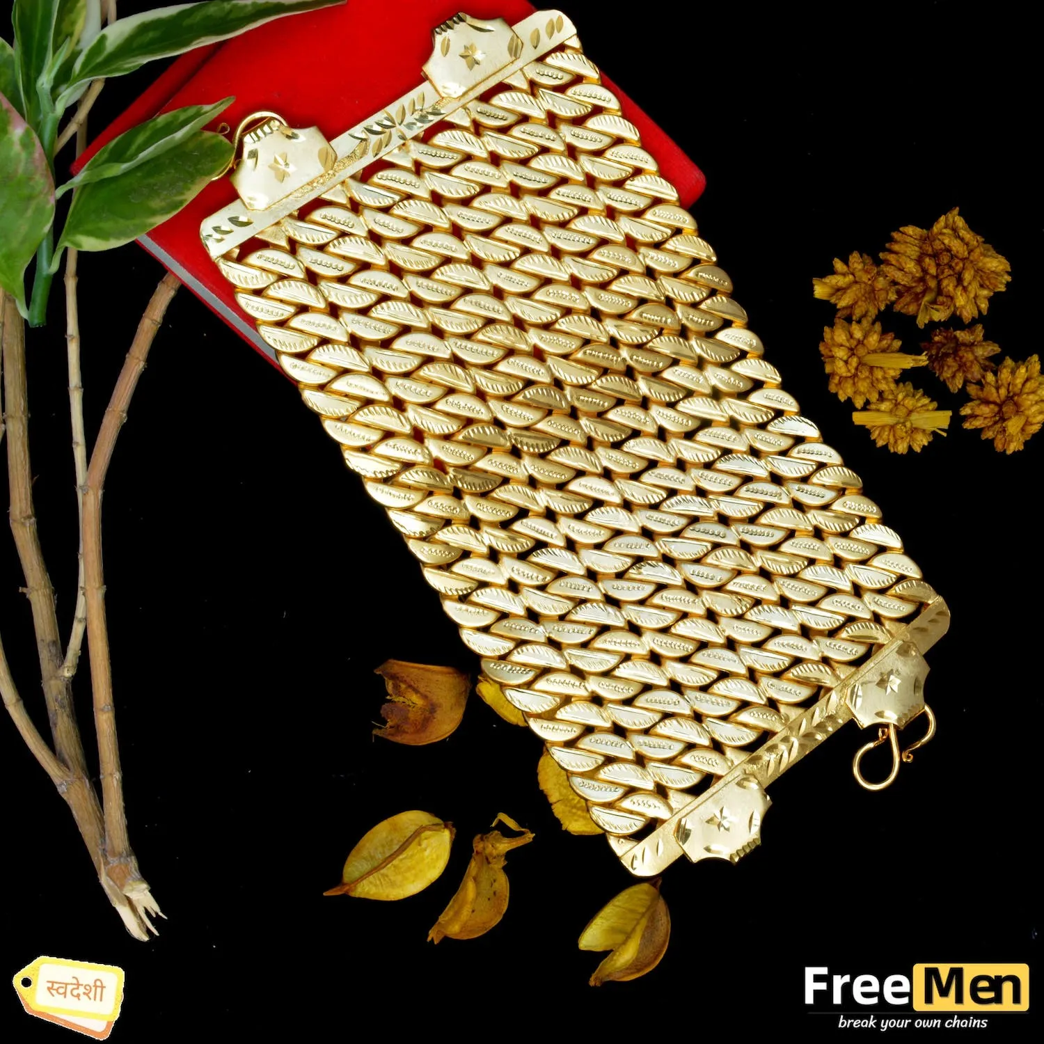 FreeMen 6 Line Singapori Handmade Gold Plated Bracelet for Men
