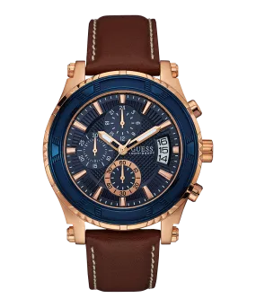 GUESS Mens Brown Rose Gold Tone Chronograph Watch