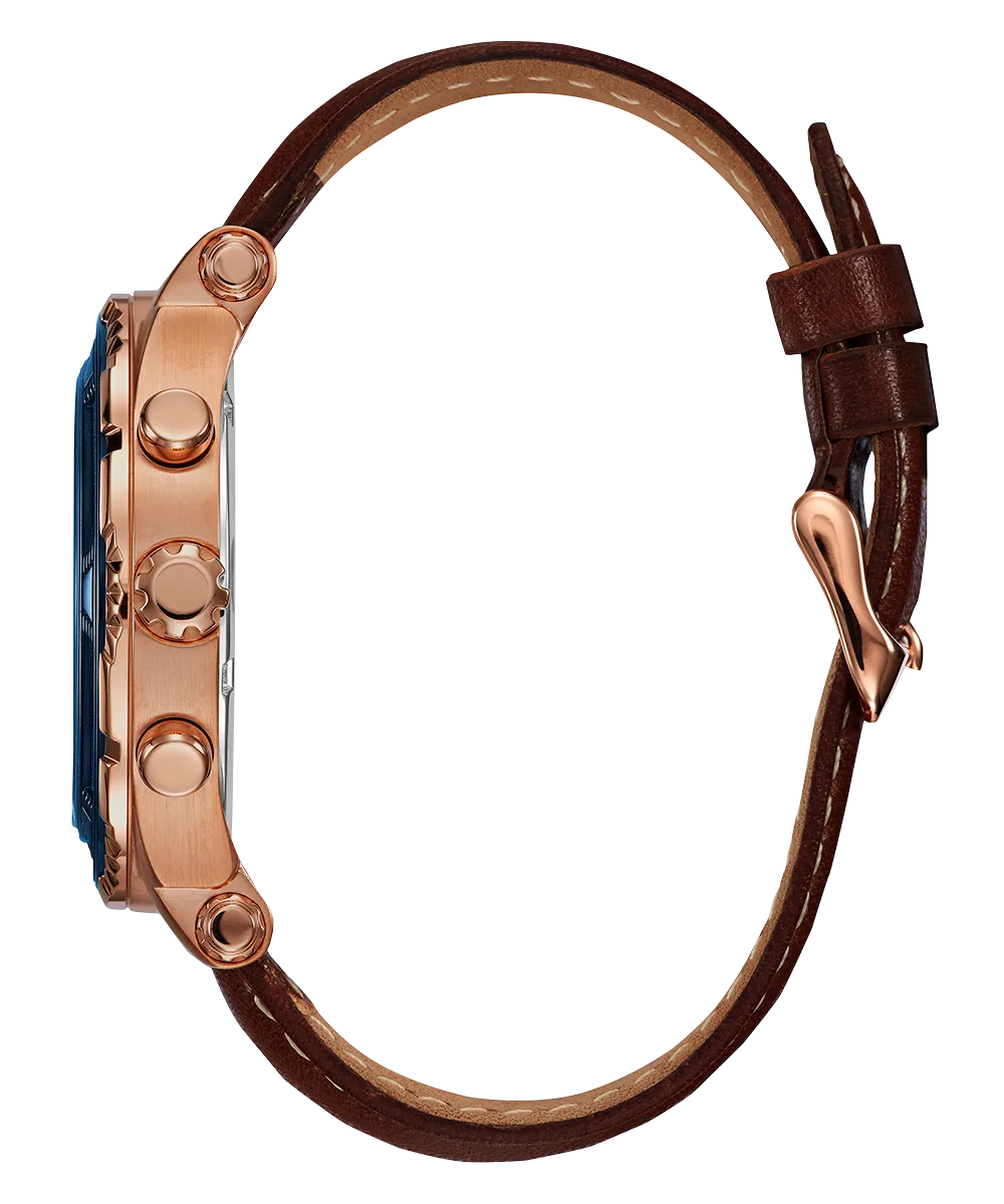 GUESS Mens Brown Rose Gold Tone Chronograph Watch