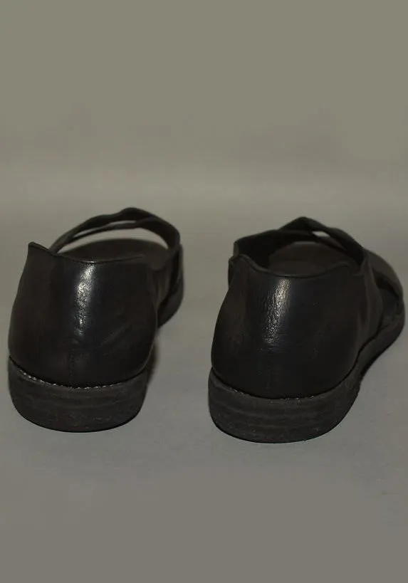 GUIDI MENS KANGAROO LEATHER CROSS SANDALS BLACK