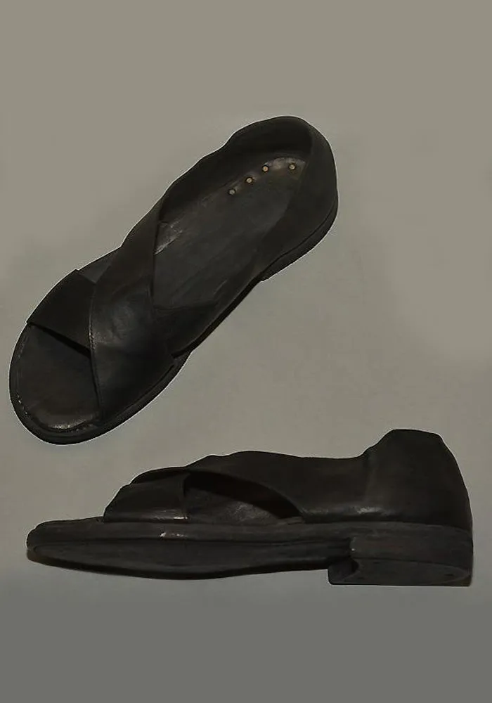 GUIDI MENS KANGAROO LEATHER CROSS SANDALS BLACK