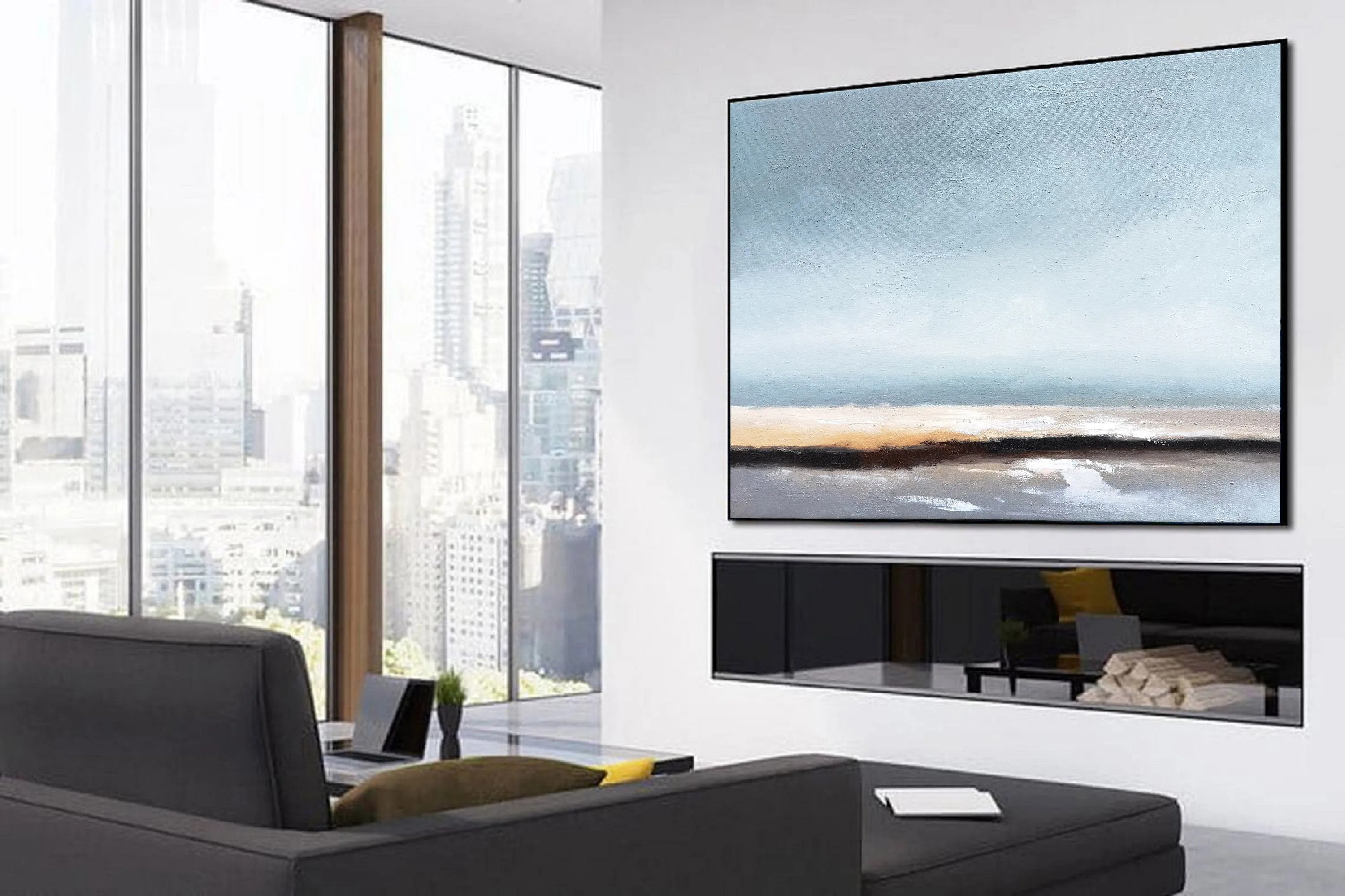 Large Beach Painting Beach Wall Art Abstract Painting Landscape Kp22