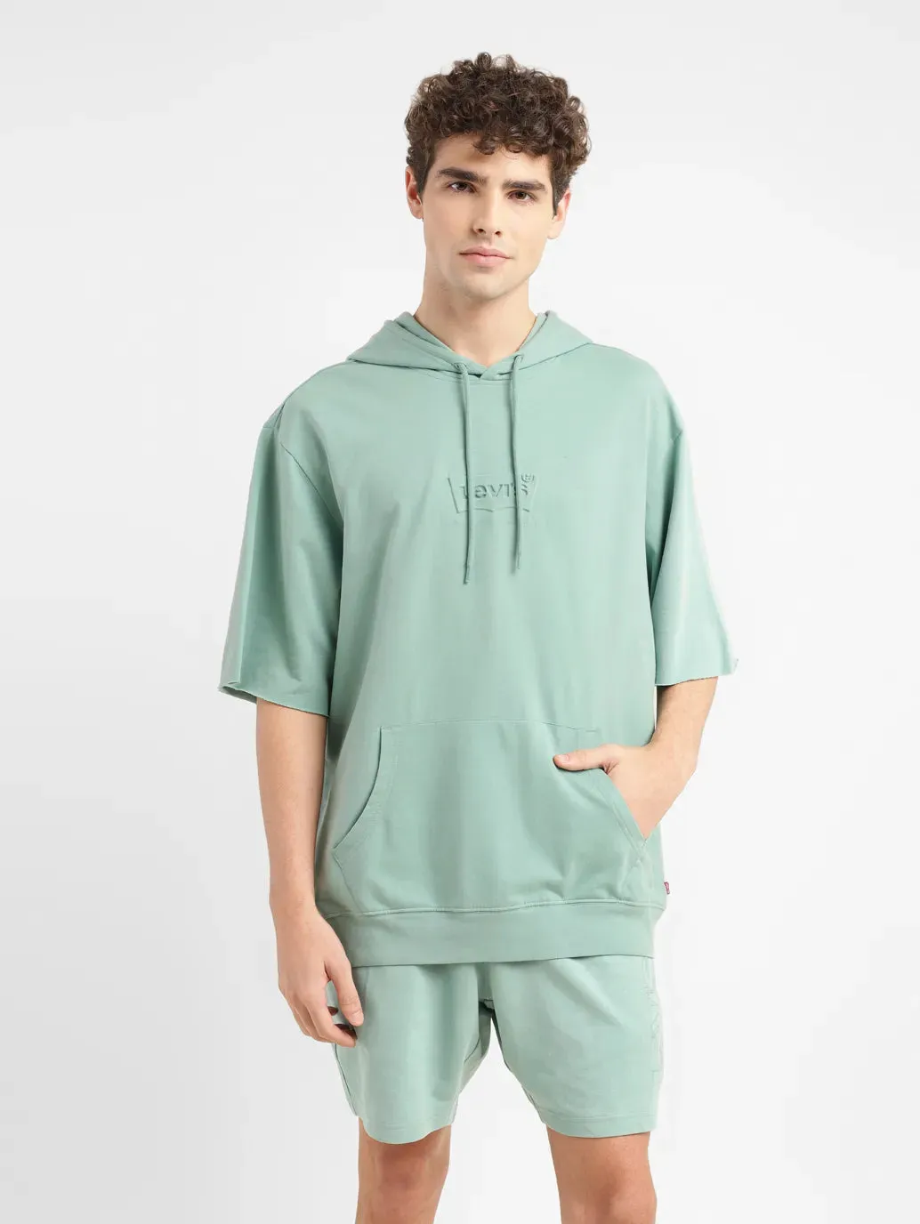 Men's Brand Logo Green Hooded Sweatshirt