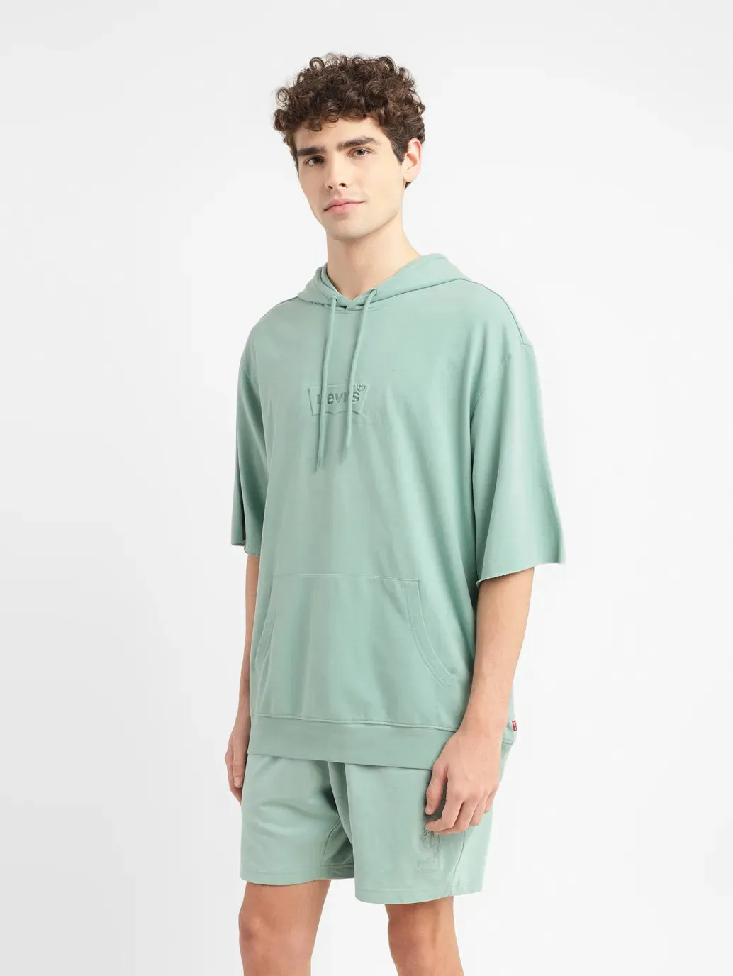 Men's Brand Logo Green Hooded Sweatshirt