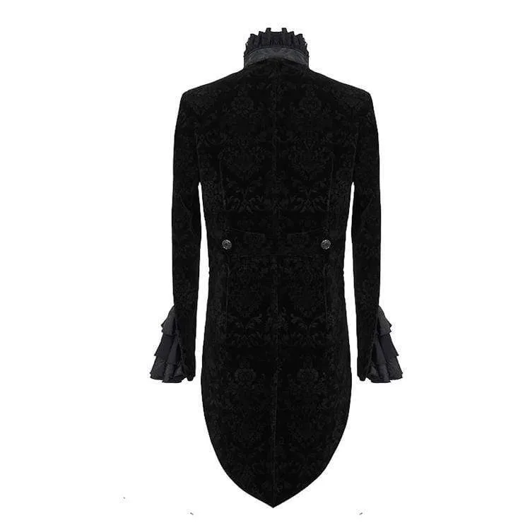 Men's Goth Ruffles Velet Swallow-tailed coat