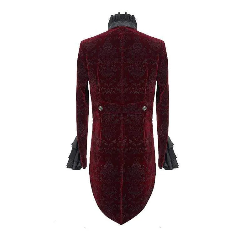 Men's Goth Ruffles Velet Swallow-tailed coat