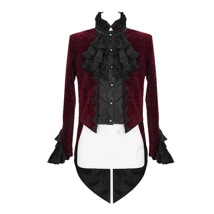 Men's Goth Ruffles Velet Swallow-tailed coat