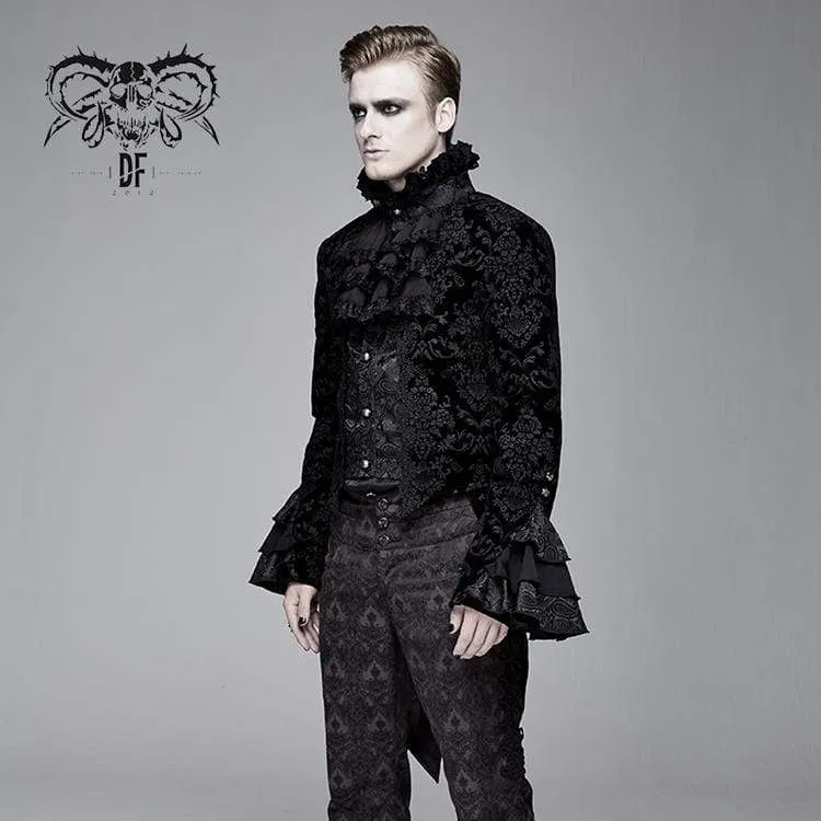 Men's Goth Ruffles Velet Swallow-tailed coat