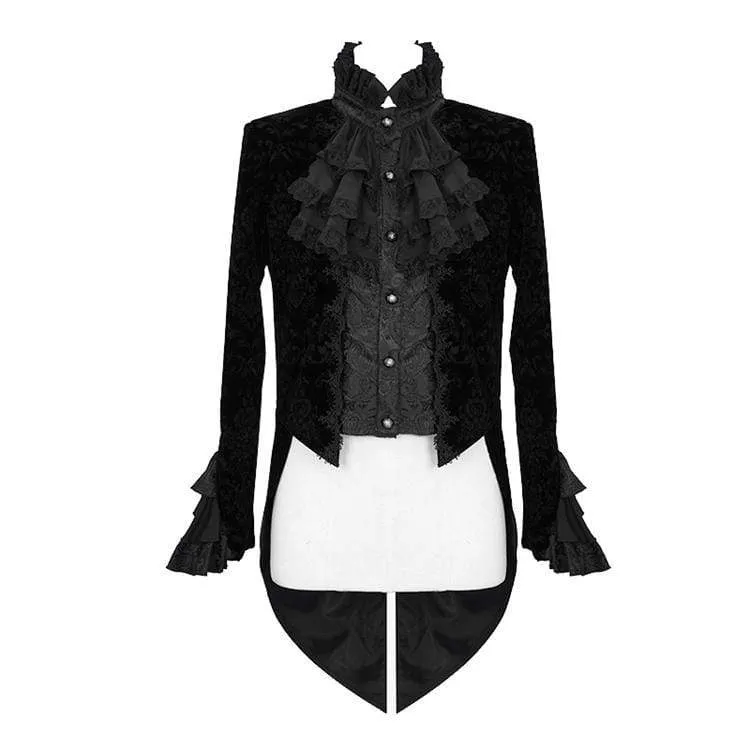 Men's Goth Ruffles Velet Swallow-tailed coat