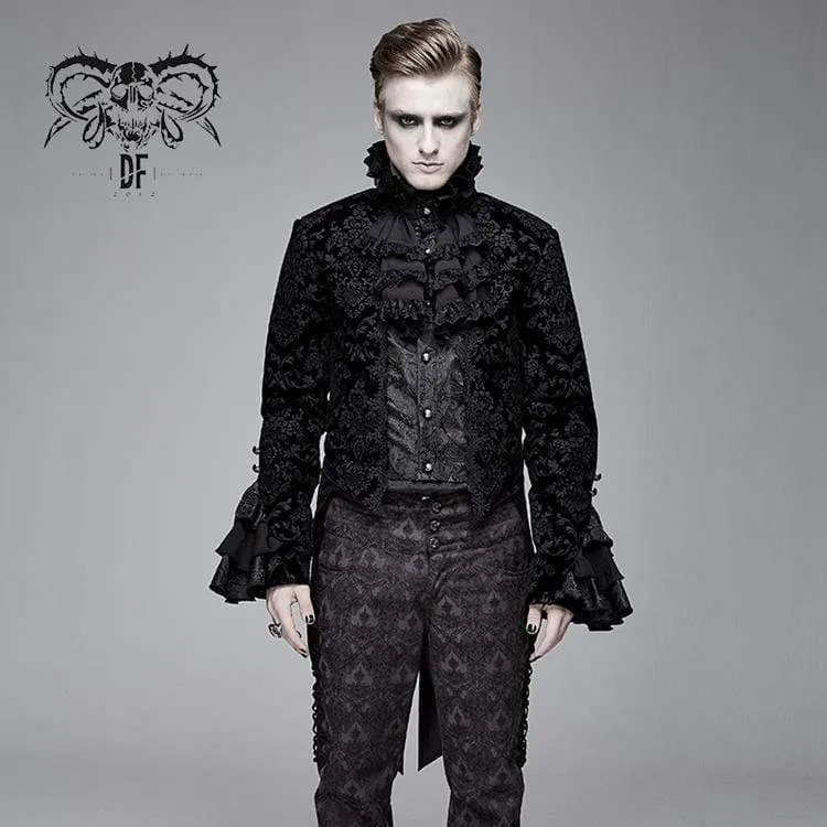 Men's Goth Ruffles Velet Swallow-tailed coat