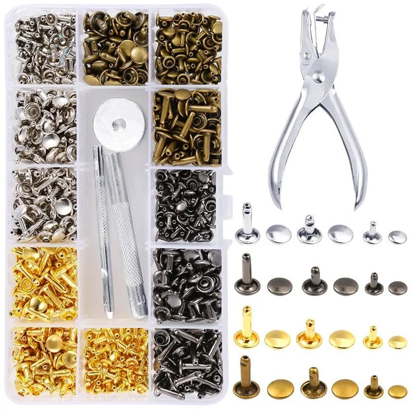 Metal Double Cap Rivets Studs Round Rivet for DIY Leather Craft Bag Belt Clothing Garment Shoes Pet Collar Fixing Tools