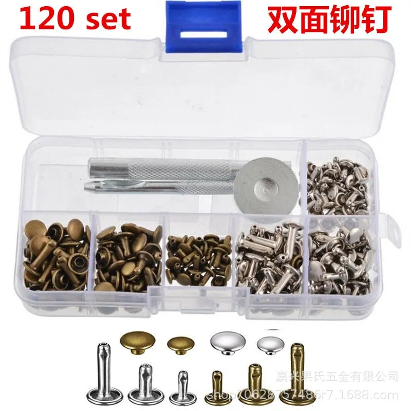 Metal Double Cap Rivets Studs Round Rivet for DIY Leather Craft Bag Belt Clothing Garment Shoes Pet Collar Fixing Tools