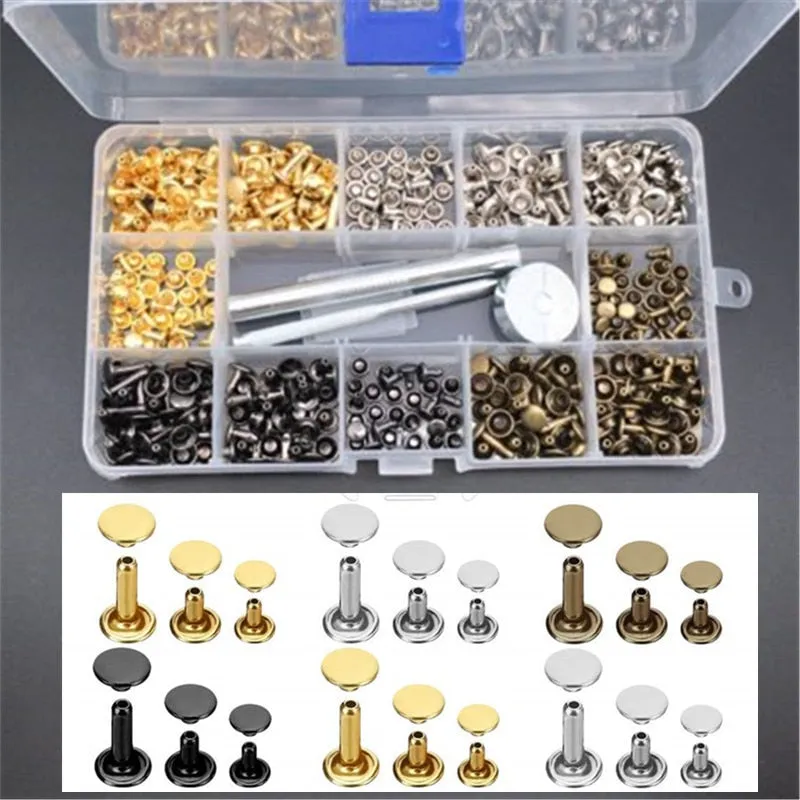 Metal Double Cap Rivets Studs Round Rivet for DIY Leather Craft Bag Belt Clothing Garment Shoes Pet Collar Fixing Tools