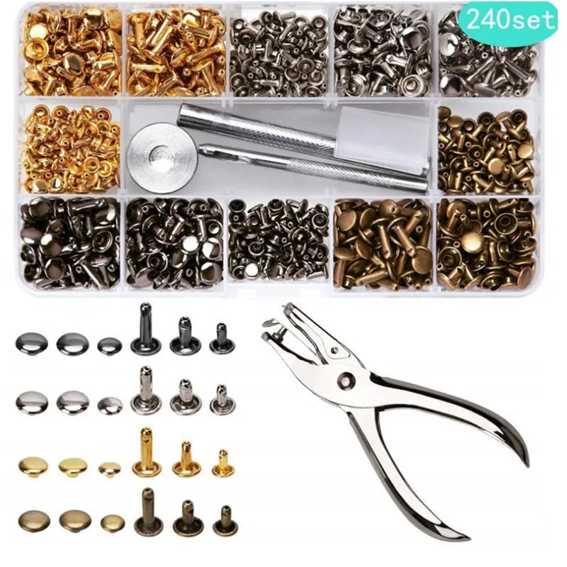 Metal Double Cap Rivets Studs Round Rivet for DIY Leather Craft Bag Belt Clothing Garment Shoes Pet Collar Fixing Tools