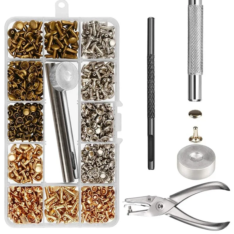 Metal Double Cap Rivets Studs Round Rivet for DIY Leather Craft Bag Belt Clothing Garment Shoes Pet Collar Fixing Tools
