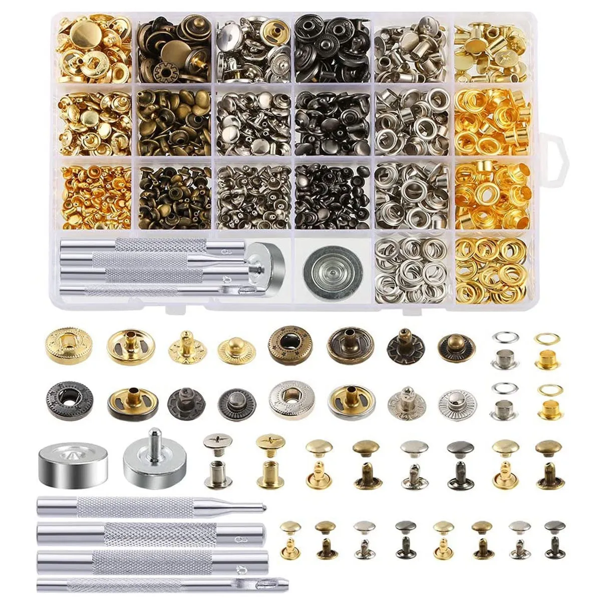 Metal Double Cap Rivets Studs Round Rivet for DIY Leather Craft Bag Belt Clothing Garment Shoes Pet Collar Fixing Tools