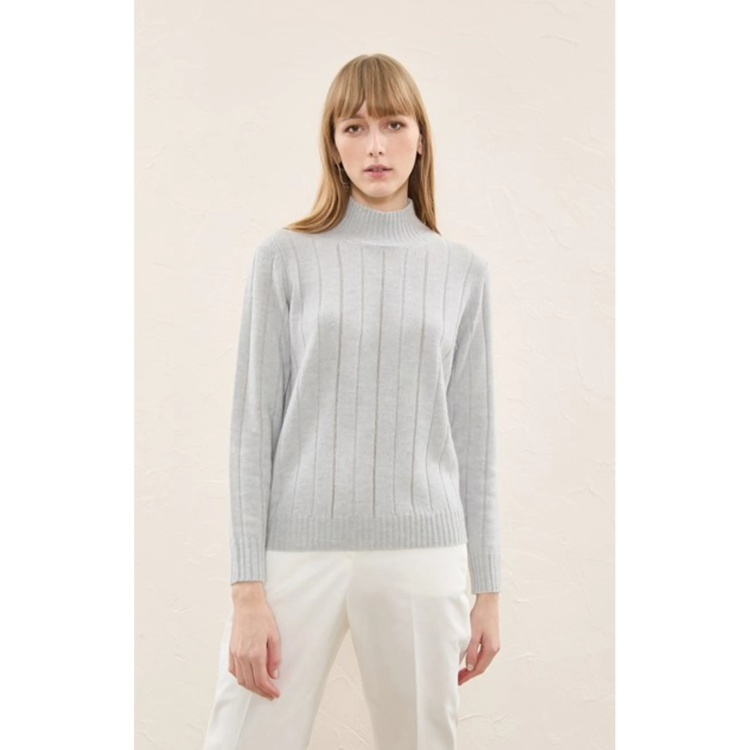 Mock Neck Striped Embellished Sweater - Black