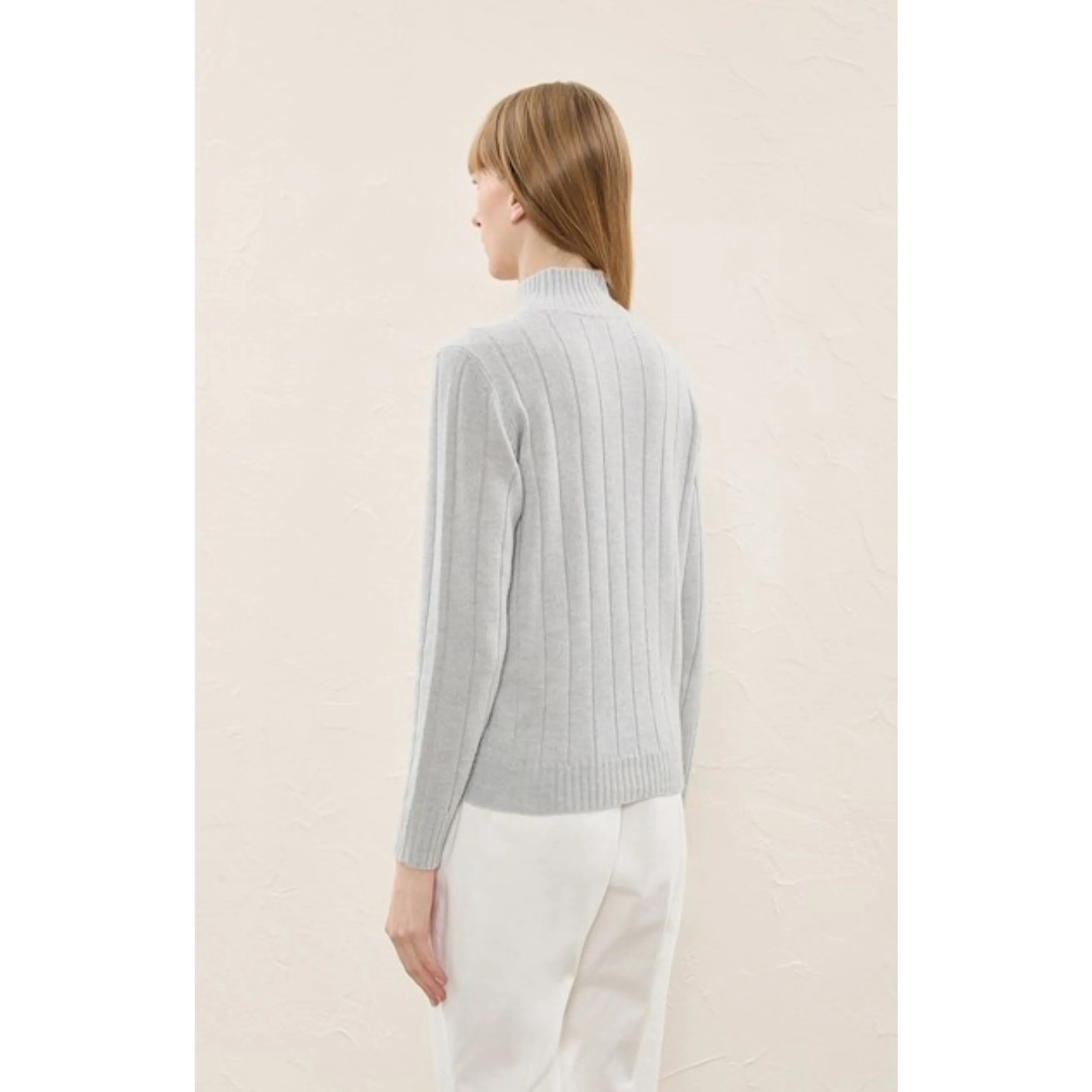 Mock Neck Striped Embellished Sweater - Black