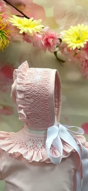 Naxos Princess smocked Bonnet Pink/White