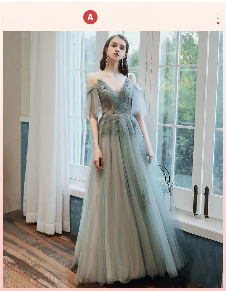 New Dreamy Bridesmaid Dress Tulle Long Mismatched Appliques Floor Length Sexy Prom Party Gown Vestidos De Fiesta De Noche