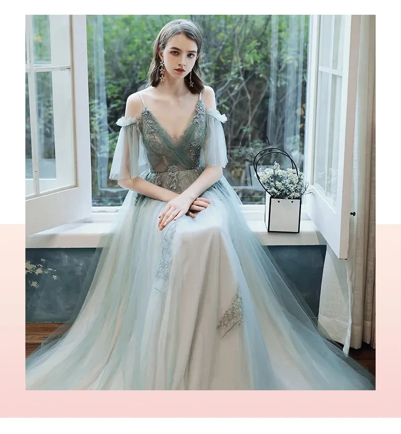 New Dreamy Bridesmaid Dress Tulle Long Mismatched Appliques Floor Length Sexy Prom Party Gown Vestidos De Fiesta De Noche