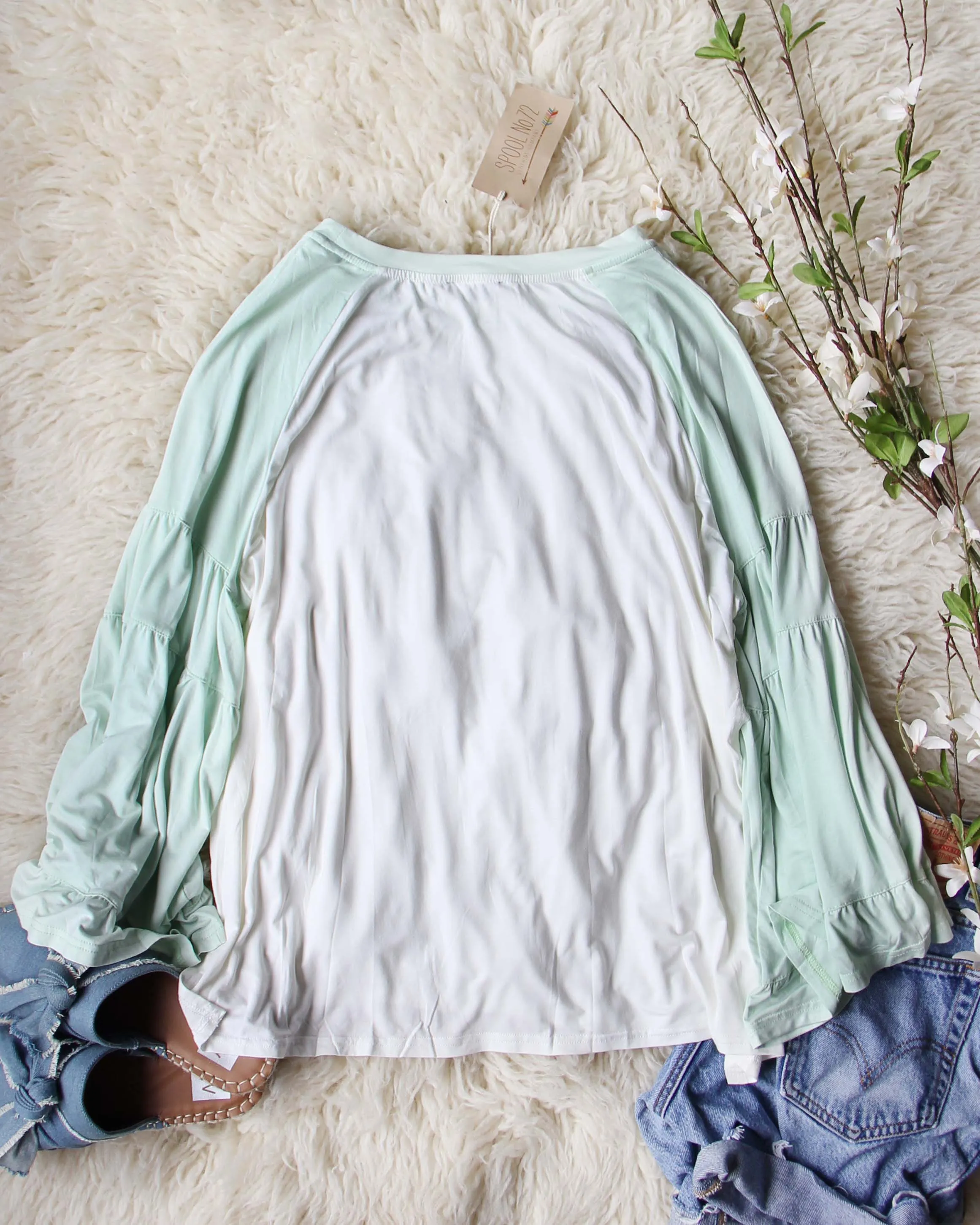 Ruffle Baseball Tee in Sage